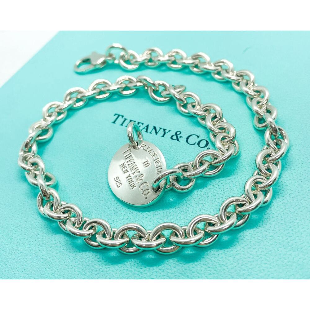 Tiffany & Co. Return To Sterling Silver Oval Tag Choker Pendant Necklace 15" - Picture 11 of 11